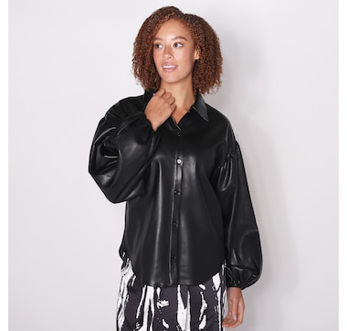 Jhoan Sebastian Grey Faux Leather Shirt with Balloon Sleeves