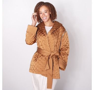Jhoan Sebastian Grey Trapunto Stitch Belted Satin Quilted Jacket