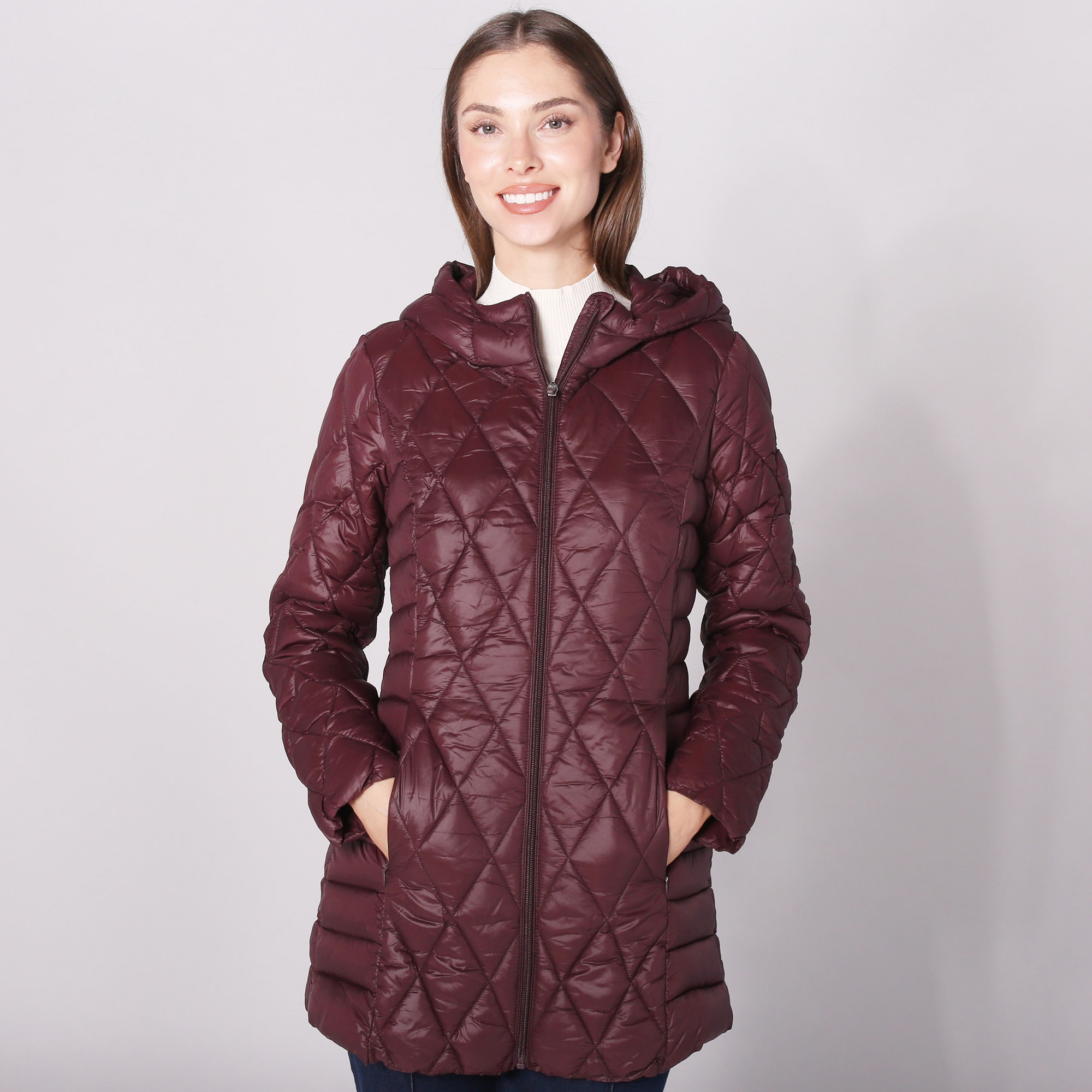 Point Zero Chic Long Jacket with Diamond Quilt - TSC.ca