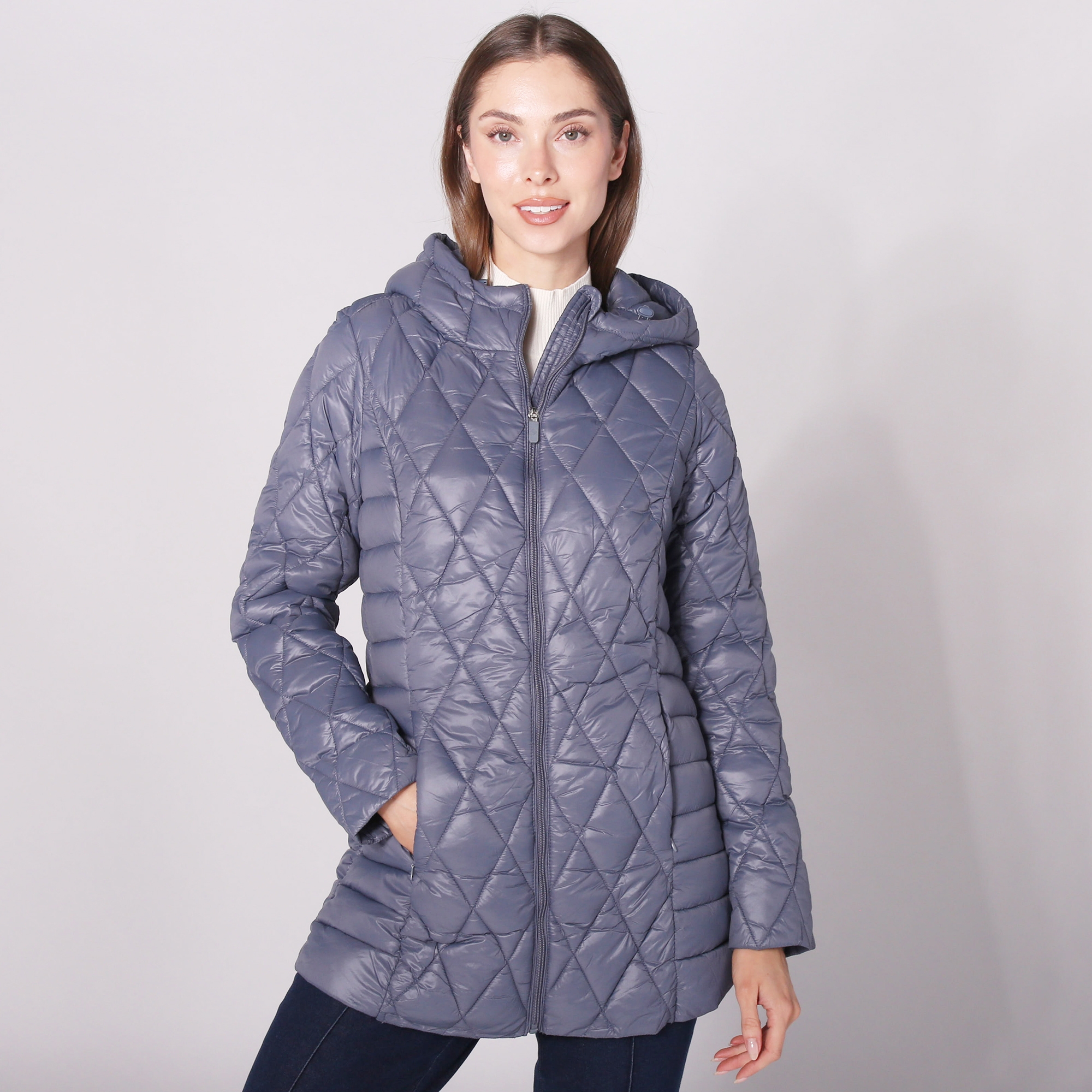 Point Zero Chic Long Jacket with Diamond Quilt - TSC.ca