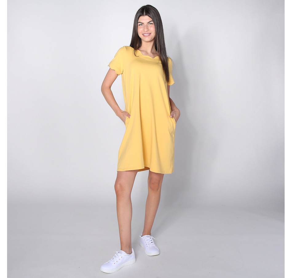 Image 236505_YEL.jpg, Product 236-505 / Price $19.33, Bellina Scalloped Trim Detail A-Line Dress from Bellina on TSC.ca's Fashion department