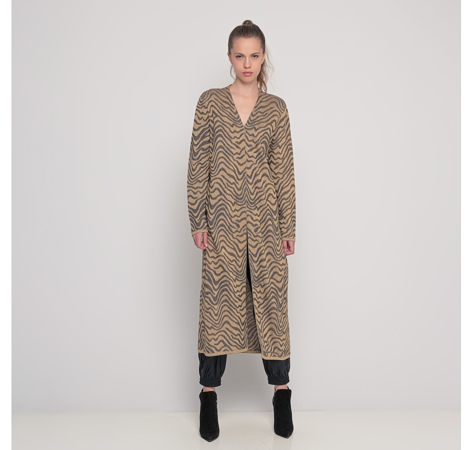 Image 236522_GLD.jpg, Product 236-522 / Price $49.33, Aggel Knitwear Lurex Jacquarded Maxi Cardigan from Aggel on TSC.ca's Fashion department