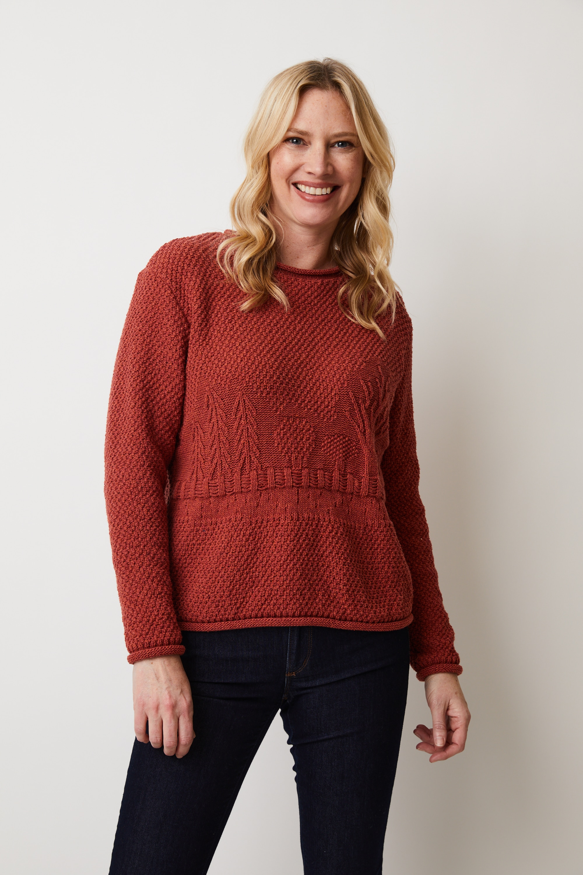 Cotton Country By Parkhurst Linden Textured Scene Sweater