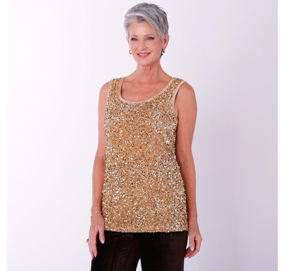 Clothing & Shoes - Tops - T-Shirts & Tops - Nina Leonard Sleeveless Sequin  Velvet Tank - Online Shopping for Canadians