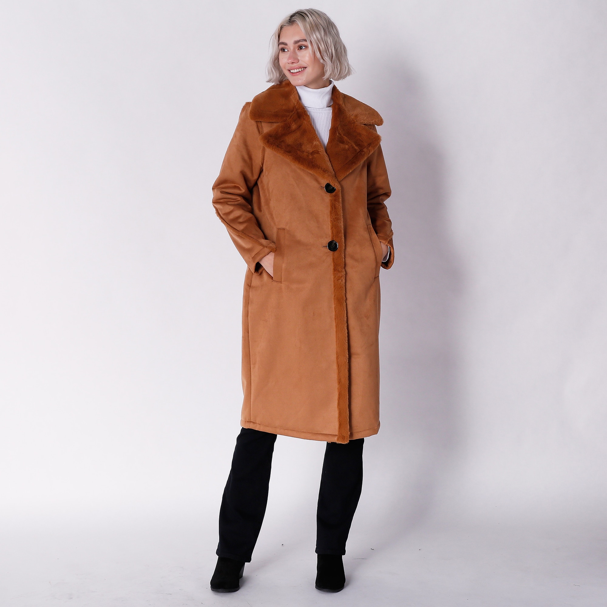 Faux shearling long on sale coat