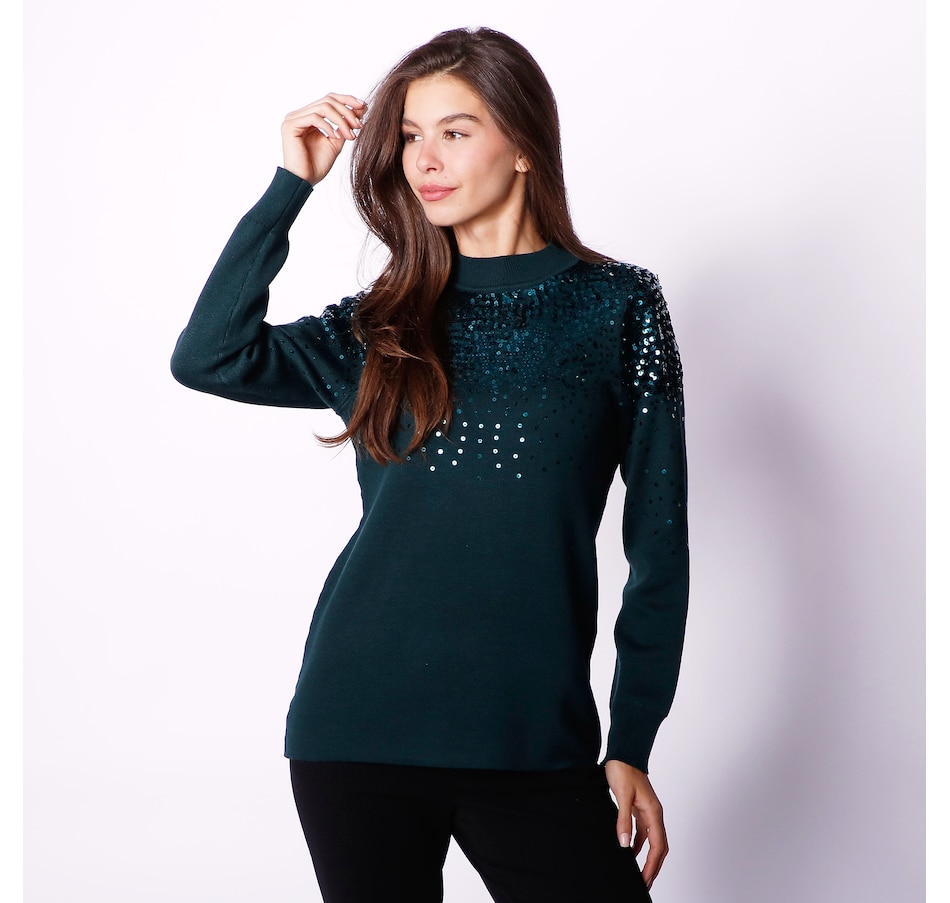 Nina Leonard mock neck long sleeve bodycon multi print sweater knit  dress-GREY TAN MULTI / XL 