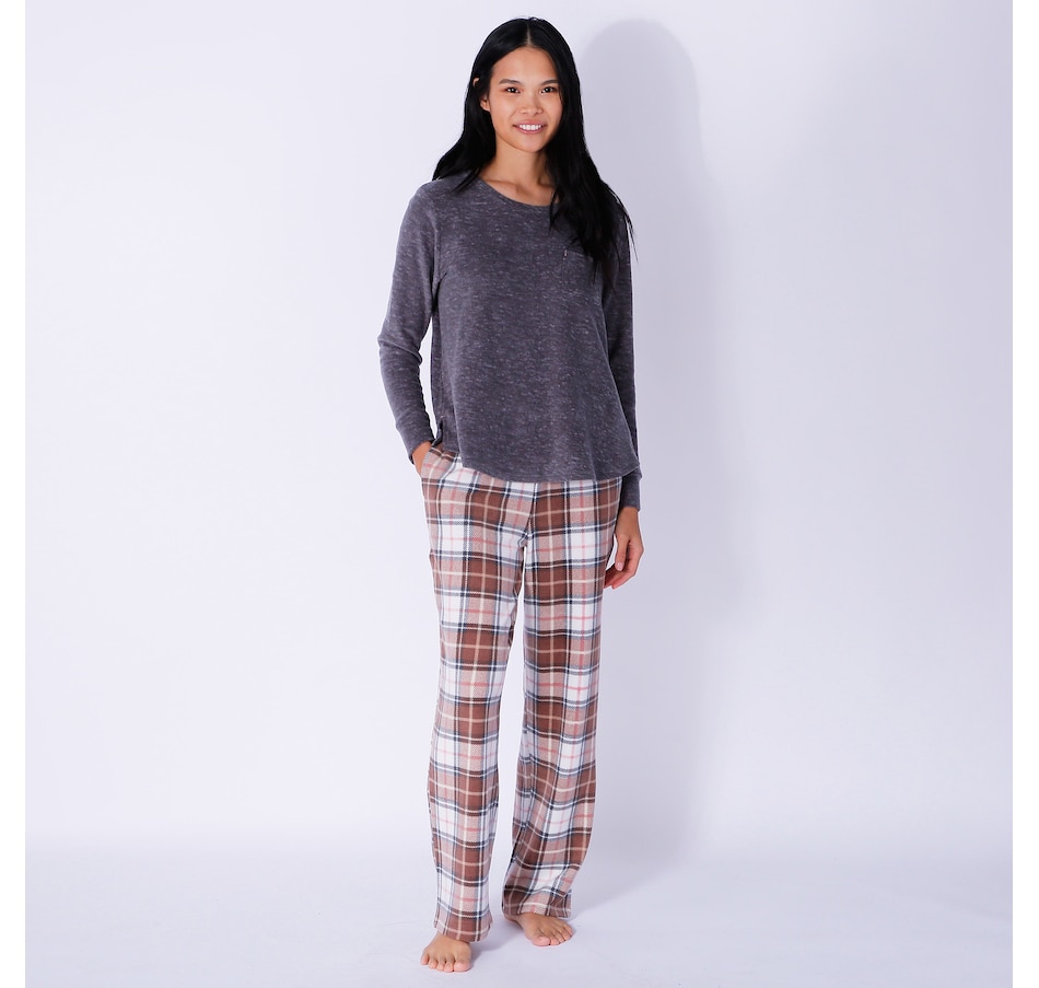 Cuddl Duds Petite Fleecewear with Stretch Pajama Set Violet/Bias Plaid PS  Size
