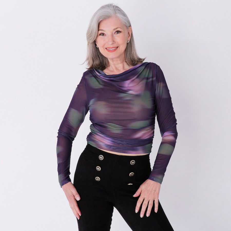 Image 236714_AUBCO.jpg, Product 236-714 / Price $24.33, Everyday Jones Printed Mesh Ruched Body Suit from Everyday Jones on TSC.ca's Fashion department