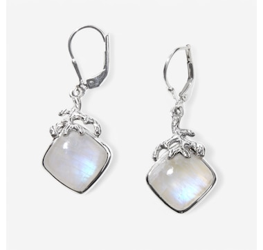 Himalayan Gems Sterling Silver Gemstone Coral Motif Leverback Earrings