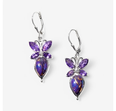 Himalayan Gems Sterling Silver Butterfly Gemstone Leverback Earrings