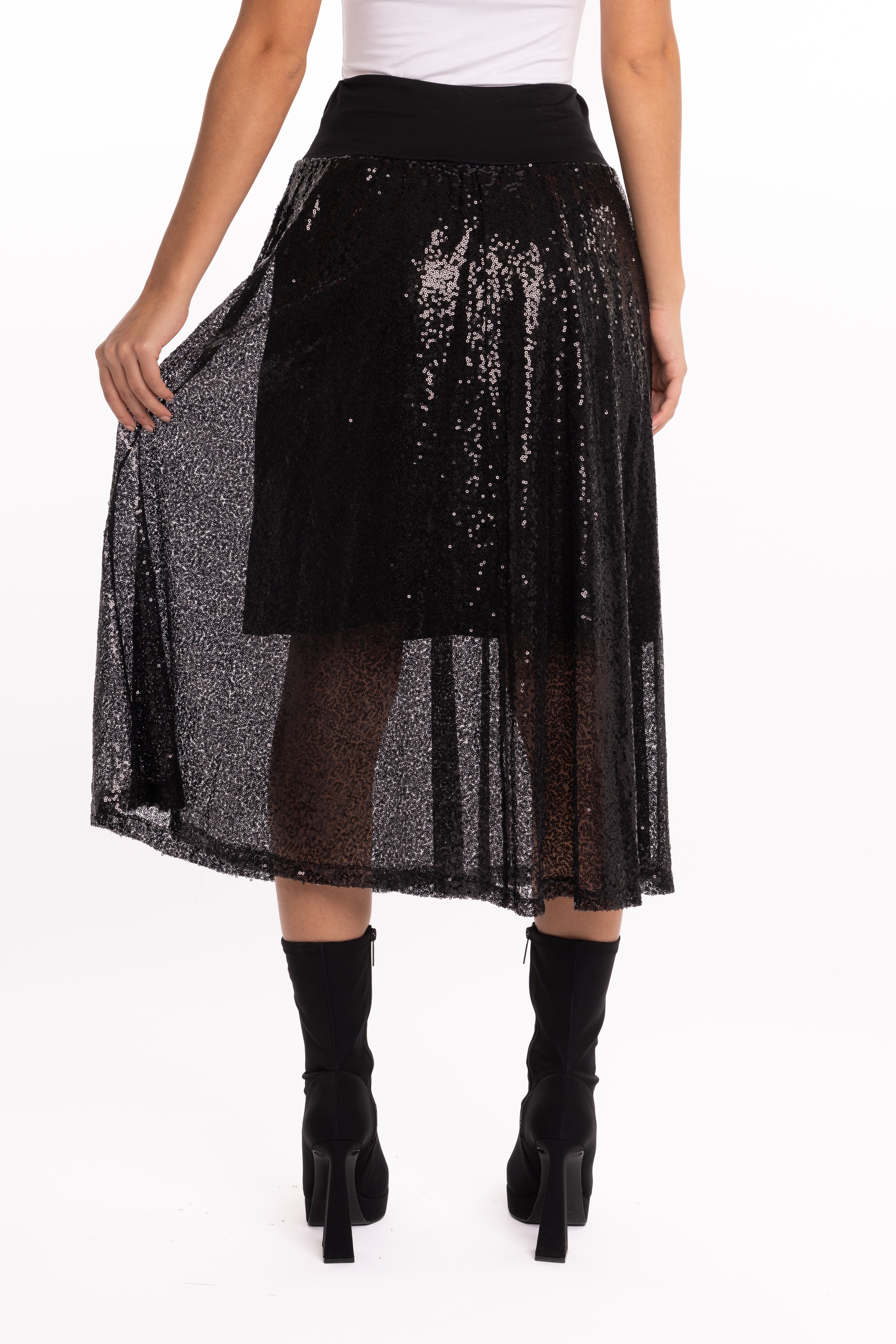 M Made In Italy Pull On Sequined Skirt