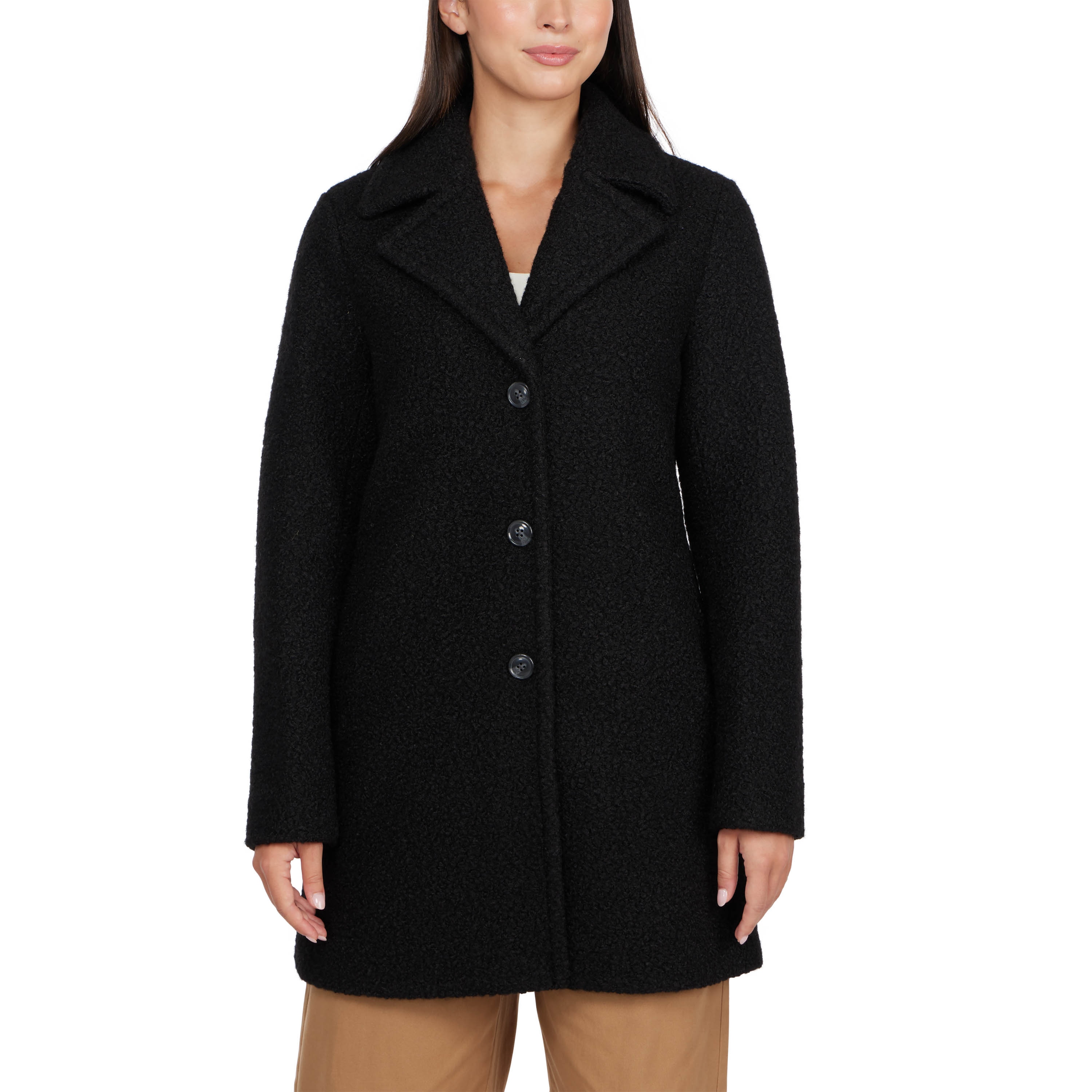 Badgley mischka faux leather trim sales wool blend coat