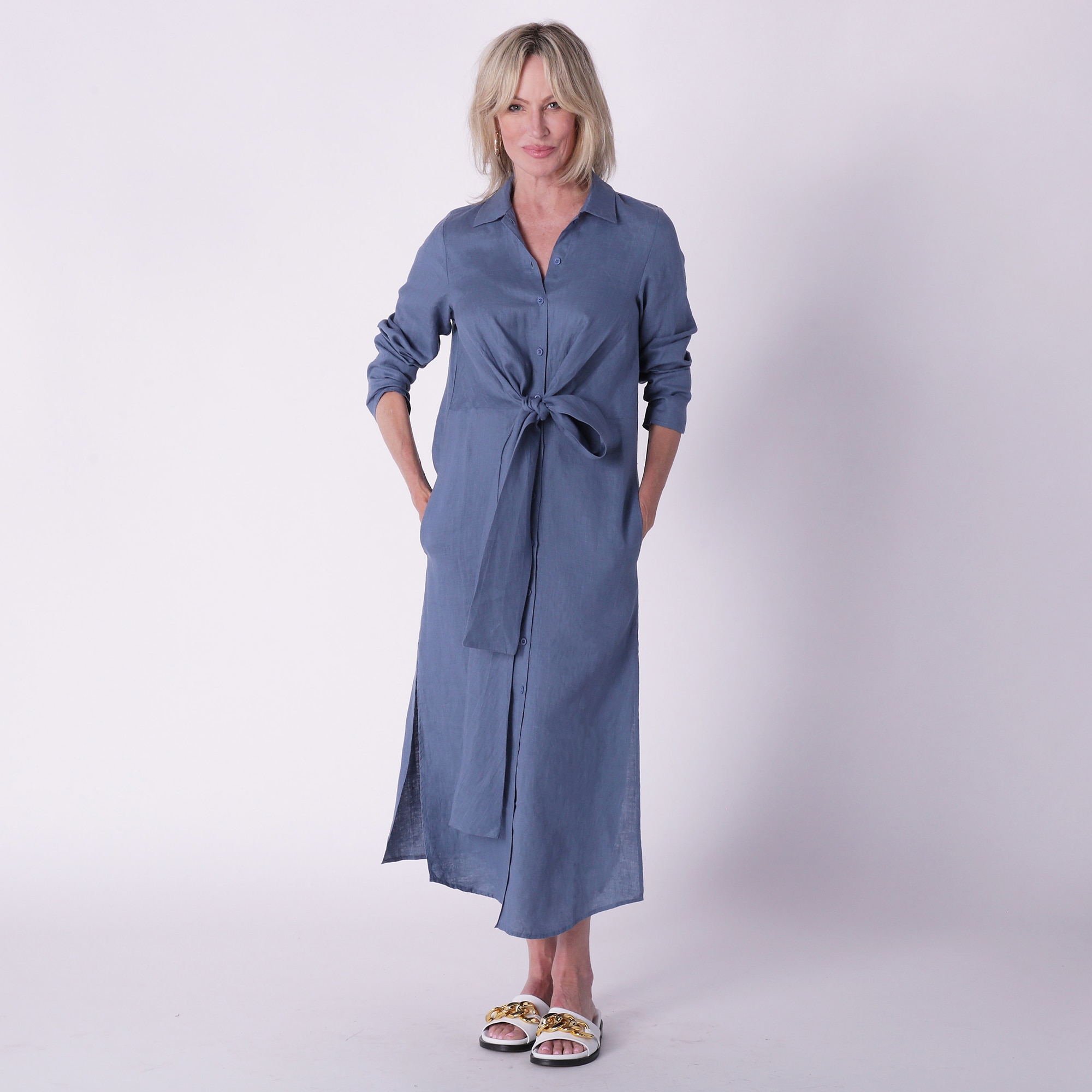 Brian Bailey Tie Front Detail Linen Dress