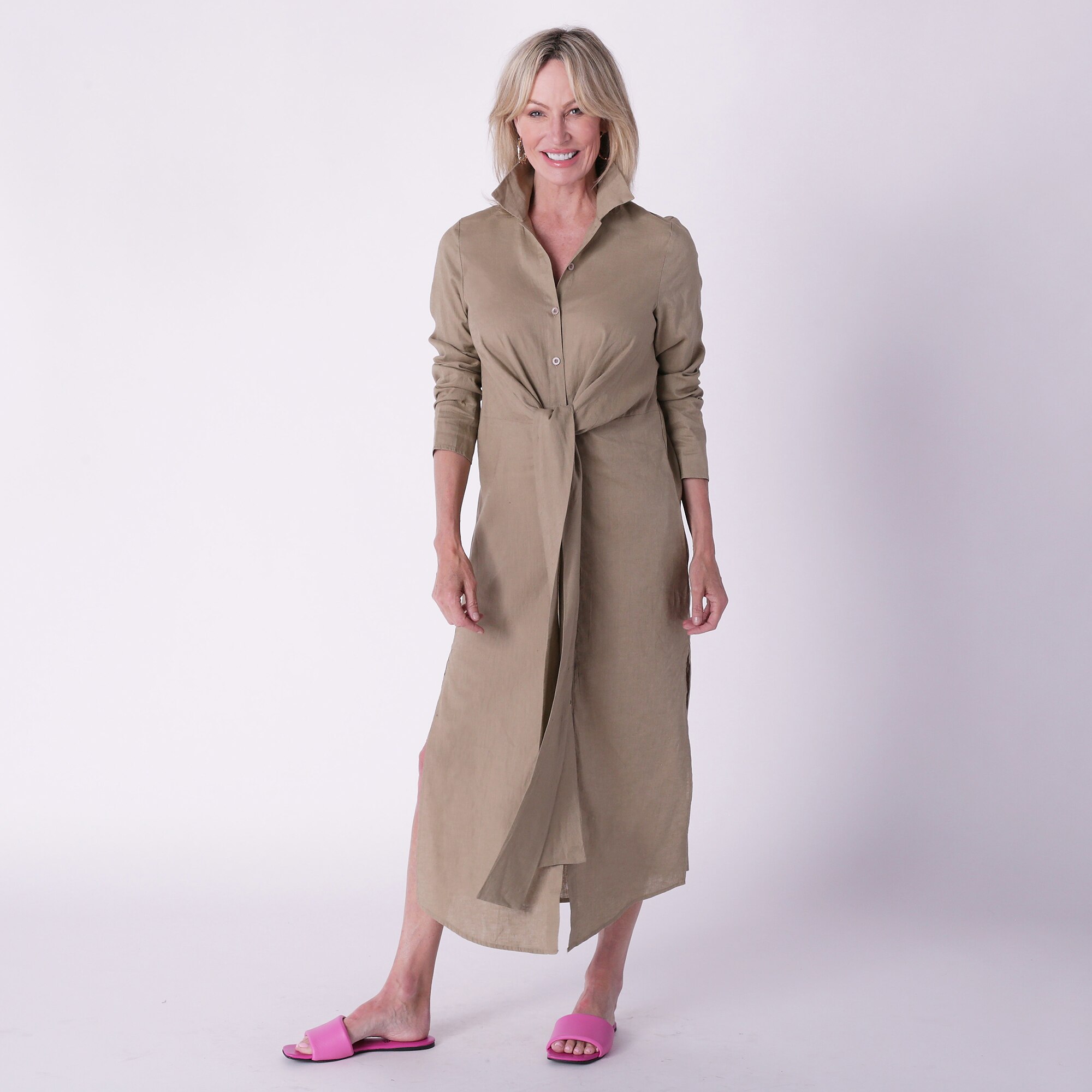 Brian Bailey Tie Front Detail Linen Dress