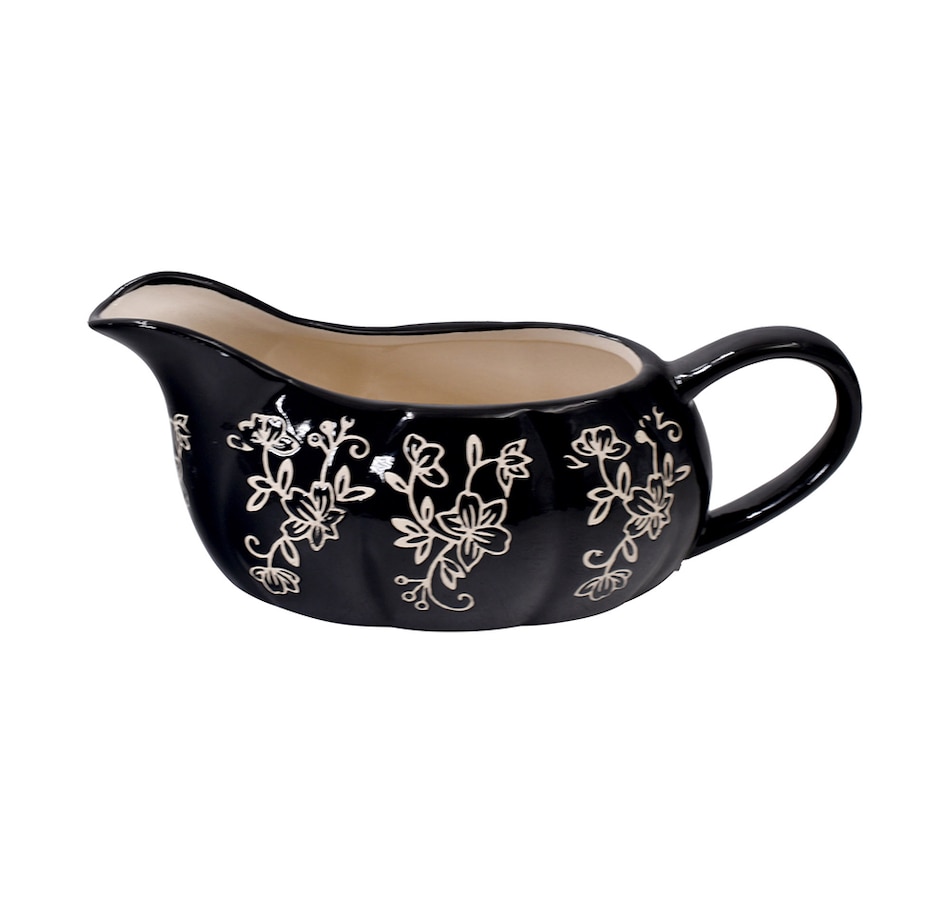 Temptations Gravy Boat With Warmer Base Black White Flower Pattern Model  K51932 