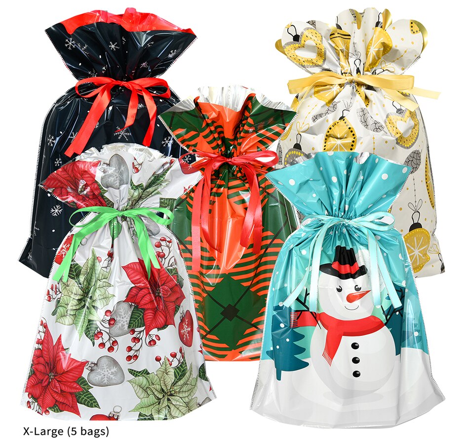 Wrapables Non-Woven Christmas Holiday Drawstring Gift Bags (Set of