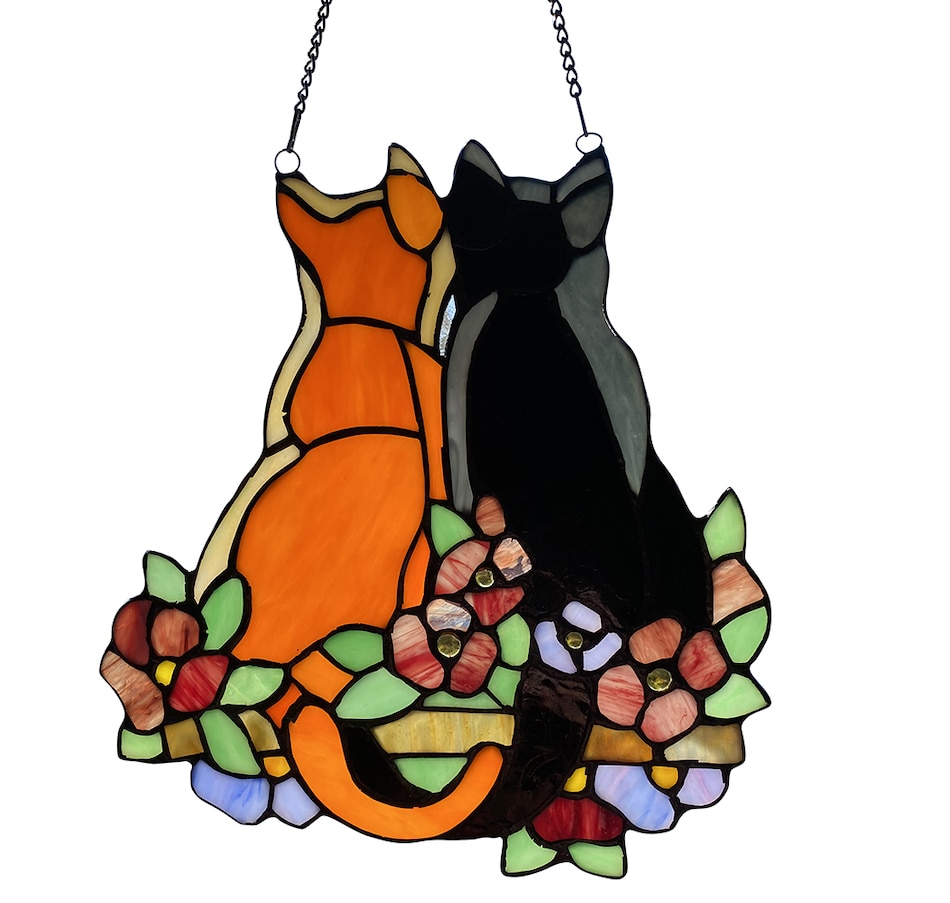 Image 237420.jpg, Product 237-420 / Price $129.99, Tiffany Style 12.5" Stained Glass Cats in the Garden Window Panel from Tiffany Style Lighting on TSC.ca's Home & Garden department