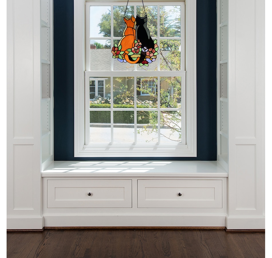 Image 237420_ALTMORE2.jpg, Product 237-420 / Price $129.99, Tiffany Style 12.5" Stained Glass Cats in the Garden Window Panel from Tiffany Style Lighting on TSC.ca's Home & Garden department