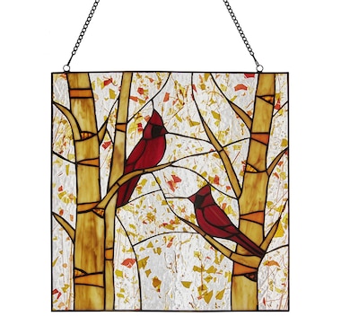 Tiffany Style 14" Autumn Cardinal Stained Glass Window Panel