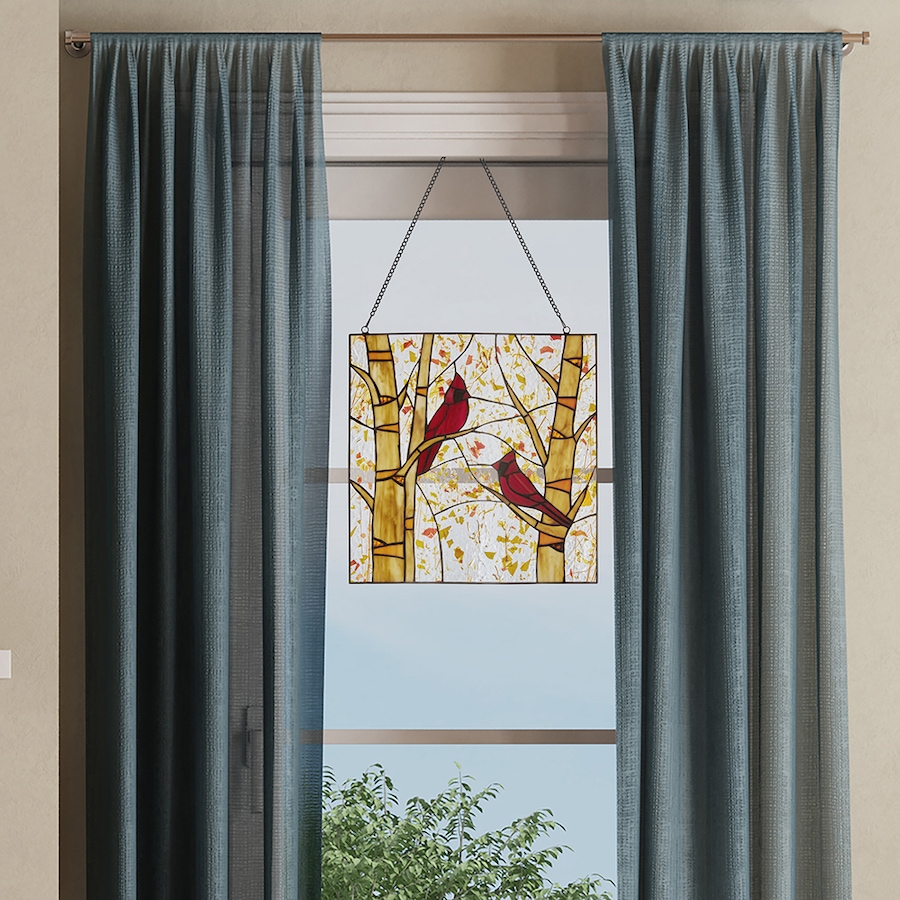 Image 237425_ALTMORE2.jpg, Product 237-425 / Price $124.88, Tiffany Style 14" Autumn Cardinal Stained Glass Window Panel from Tiffany Style Lighting on TSC.ca's Home & Garden department