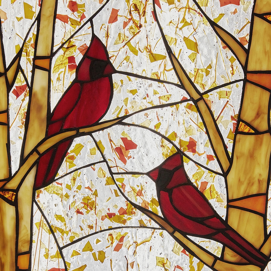 Image 237425_ALTMORE4.jpg, Product 237-425 / Price $124.88, Tiffany Style 14" Autumn Cardinal Stained Glass Window Panel from Tiffany Style Lighting on TSC.ca's Home & Garden department
