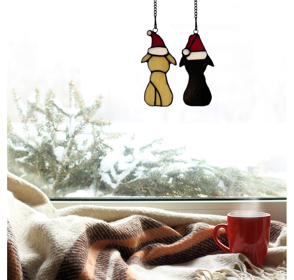 Image 237439_ALTMORE1.jpg, Product 237-439 / Price $39.88, Tiffany Style Holiday Puppies 5.5" Stained Glass Window Panel (2-pack) from Tiffany Style Lighting on TSC.ca's Home & Garden department