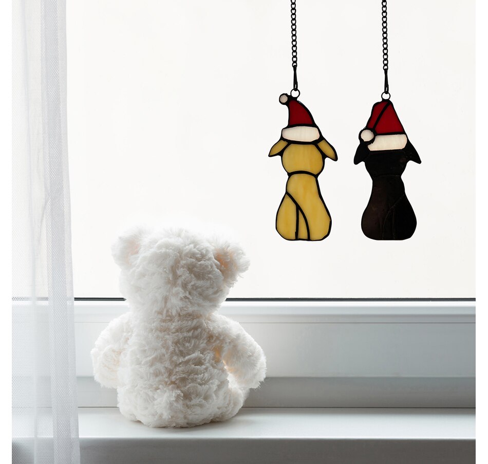 Image 237439_ALTMORE2.jpg, Product 237-439 / Price $39.88, Tiffany Style Holiday Puppies 5.5" Stained Glass Window Panel (2-pack) from Tiffany Style Lighting on TSC.ca's Home & Garden department