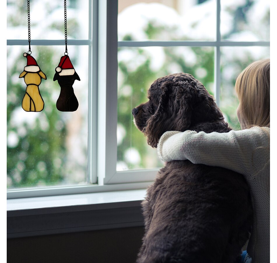 Image 237439_ALTMORE3.jpg, Product 237-439 / Price $39.88, Tiffany Style Holiday Puppies 5.5" Stained Glass Window Panel (2-pack) from Tiffany Style Lighting on TSC.ca's Home & Garden department