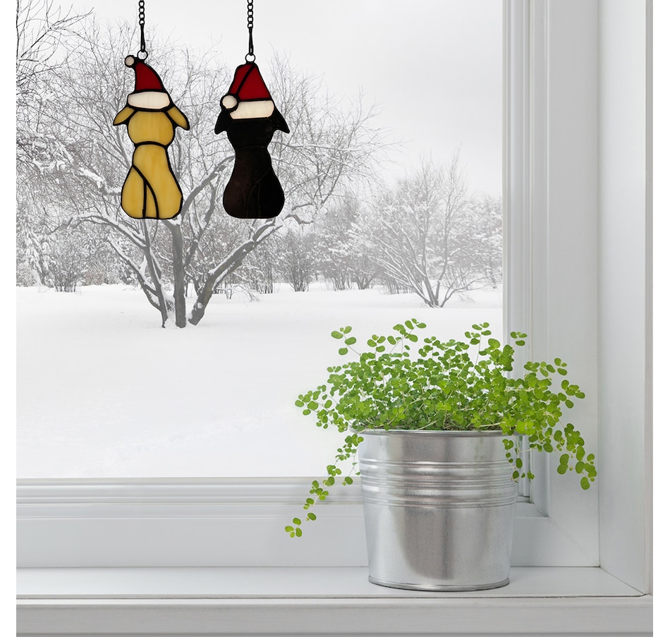 Image 237439_ALTMORE4.jpg, Product 237-439 / Price $39.88, Tiffany Style Holiday Puppies 5.5" Stained Glass Window Panel (2-pack) from Tiffany Style Lighting on TSC.ca's Home & Garden department