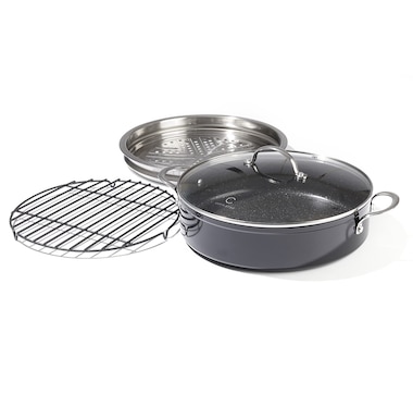 Wolfgang Puck 11 Stainless Steel Sauteuse Pan and Roasting Rack