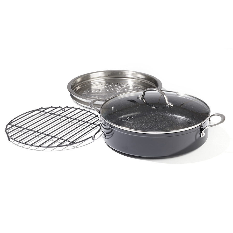 Image 237487_BLK.jpg, Product 237-487 / Price $39.33, Curtis Stone 5.5-Quart Sauteuse Pan with Steamer And Wire Rack from Curtis Stone on TSC.ca's Kitchen department
