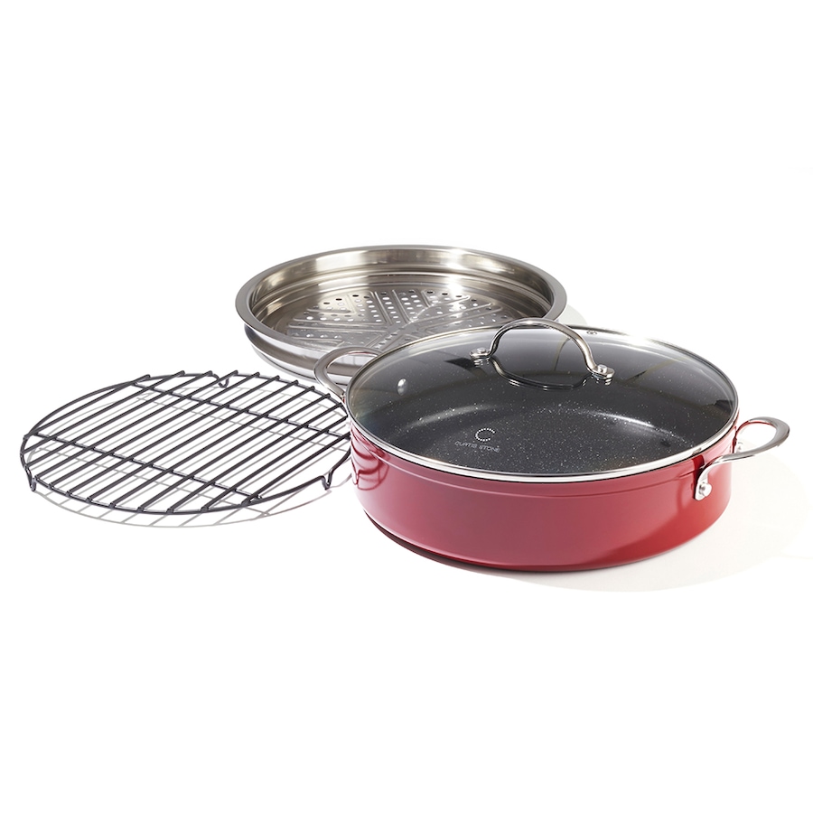 Image 237487_RED.jpg, Product 237-487 / Price $39.33, Curtis Stone 5.5-Quart Sauteuse Pan with Steamer And Wire Rack from Curtis Stone on TSC.ca's Kitchen department