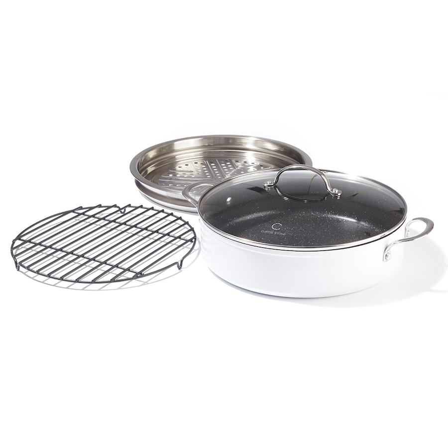 Image 237487_WHT.jpg, Product 237-487 / Price $39.33, Curtis Stone 5.5-Quart Sauteuse Pan with Steamer And Wire Rack from Curtis Stone on TSC.ca's Kitchen department