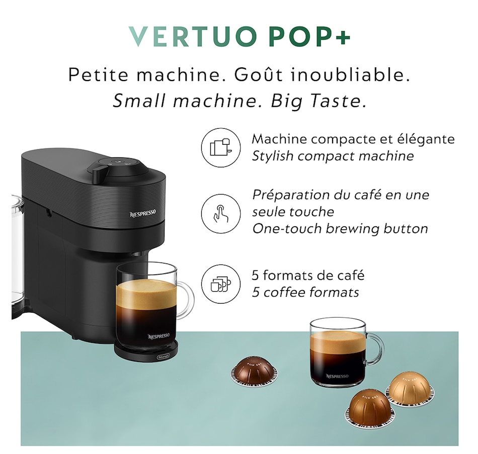 Image 237509_ALTMORE3.jpg, Product 237-509 / Price $169.00, Nespresso Vertuo Pop+ Coffee and Espresso Machine by De'Longhi (Liquorice Black) from Nespresso on TSC.ca's Kitchen department