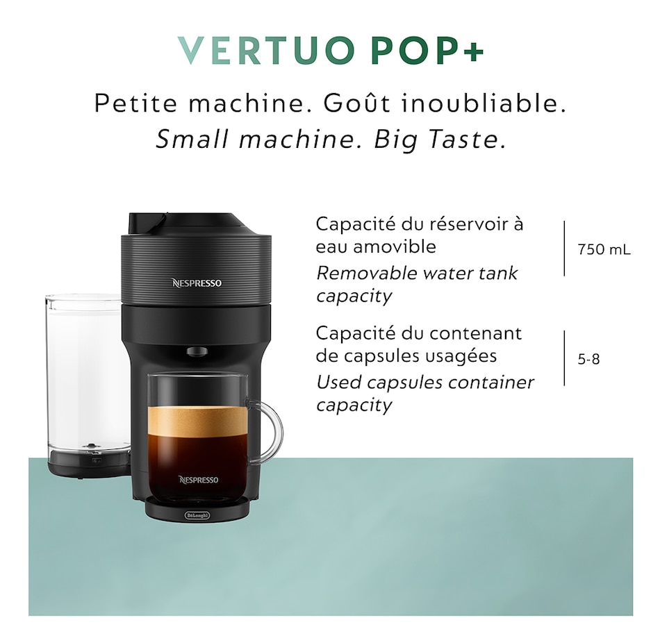Image 237509_ALTMORE7.jpg, Product 237-509 / Price $169.00, Nespresso Vertuo Pop+ Coffee and Espresso Machine by De'Longhi (Liquorice Black) from Nespresso on TSC.ca's Kitchen department