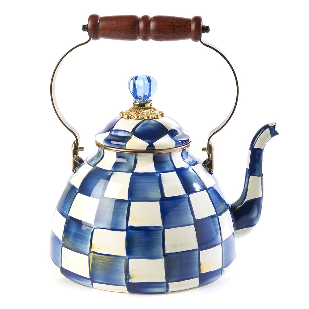 MACKENZIE CHILDS Royal Check Enamel Tea Kettle 3 Quart