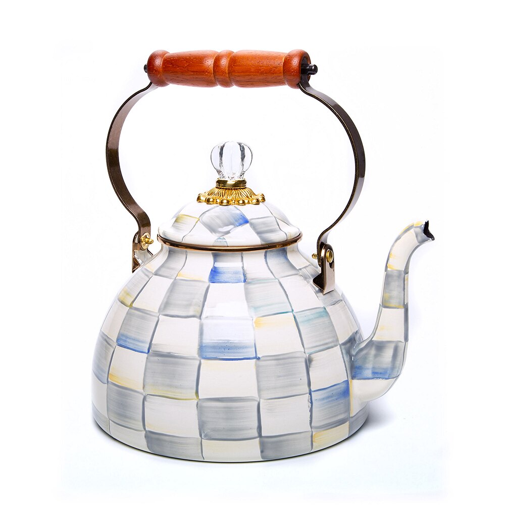 MacKenzie-Childs Hand Decorated Courtly Check Enamel Tea Kettle - 2 quart