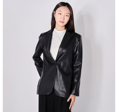 Modern Identity Faux Leather One Button Blazer