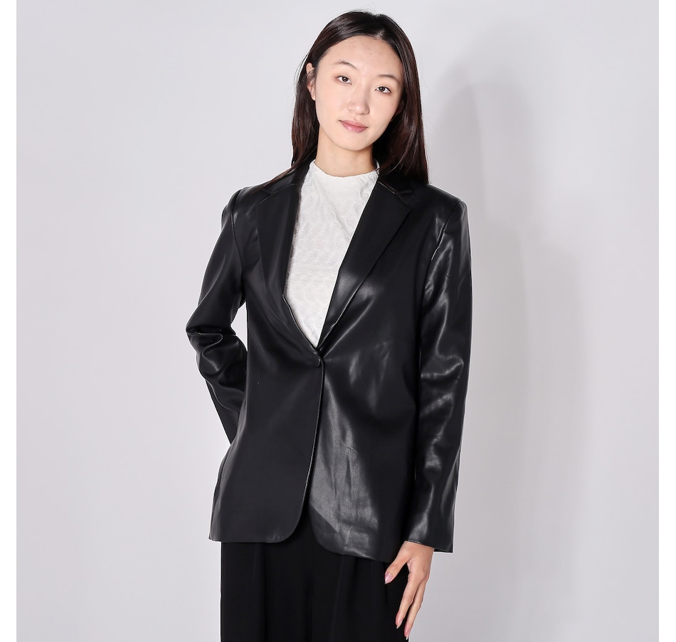 Image 237936_BLK.jpg, Product 237-936 / Price $49.33, Modern Identity Faux Leather One Button Blazer from Modern Identity on TSC.ca's Fashion department