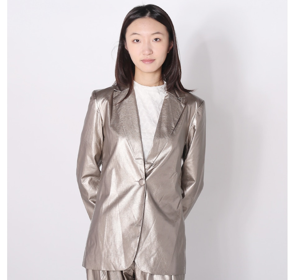 Image 237936_PEW.jpg, Product 237-936 / Price $49.33, Modern Identity Faux Leather One Button Blazer from Modern Identity on TSC.ca's Fashion department