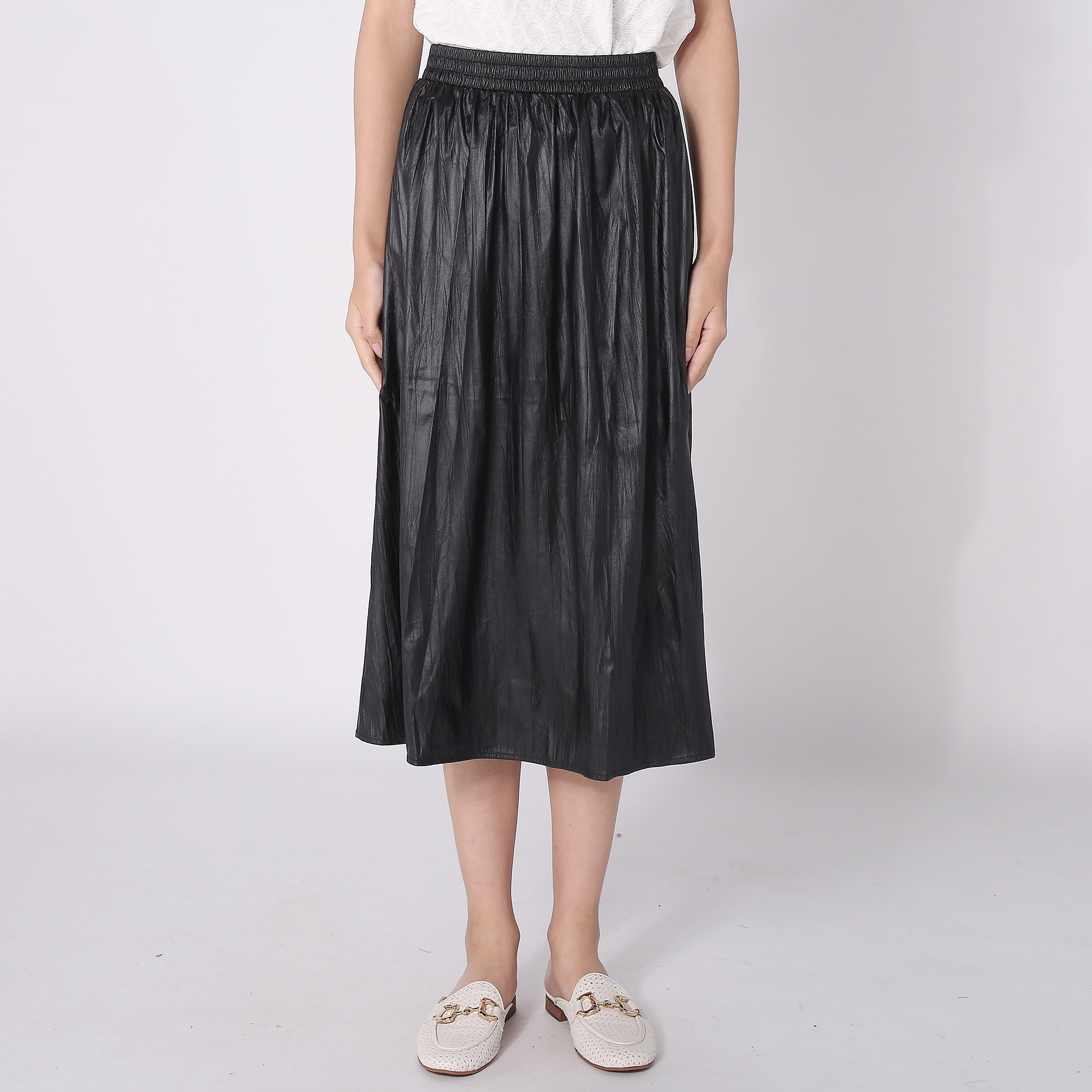 Modern Identity Faux Leather Pleated Midi Skirt - TSC.ca