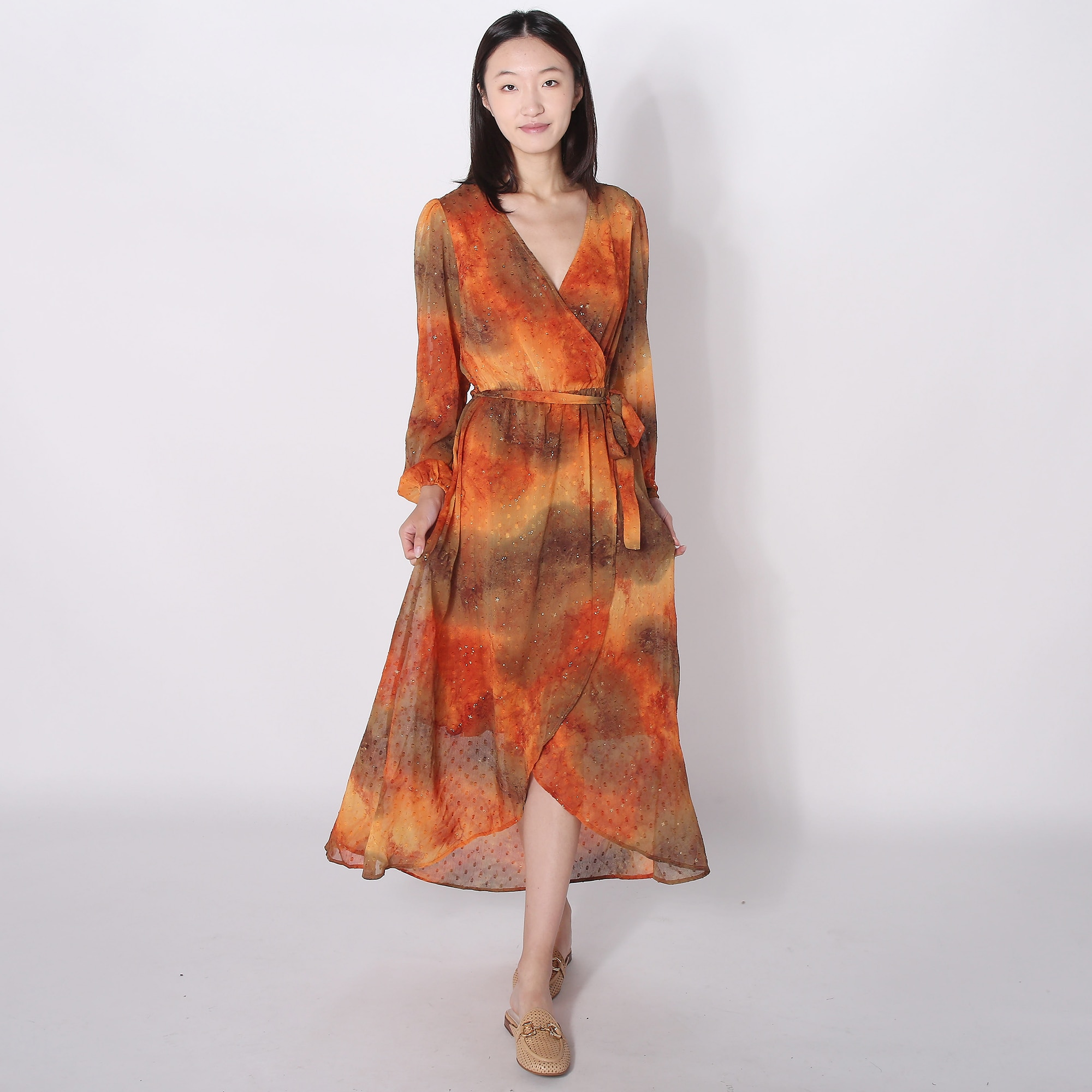 Modern Identity Tiered 7/8 Dress with Wrapover Opening - TSC.ca