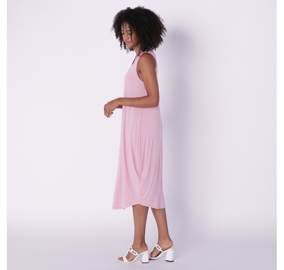 4610834 Coral-Red Hi-Low Midi Dress