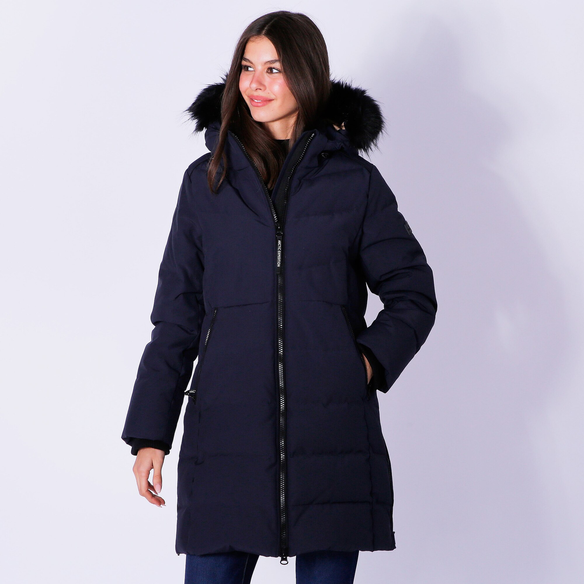 Ladies down coat with deals fur hood