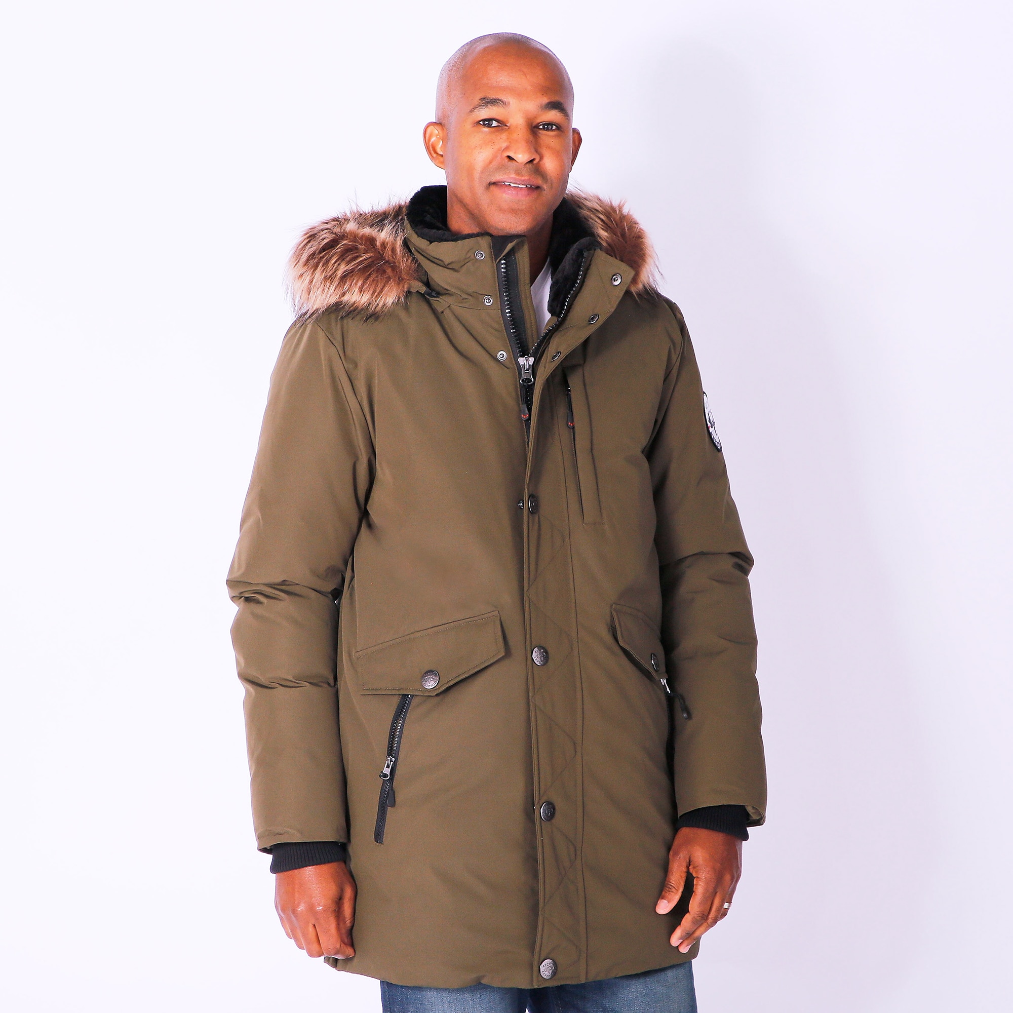 Mens down parka with fur hood online