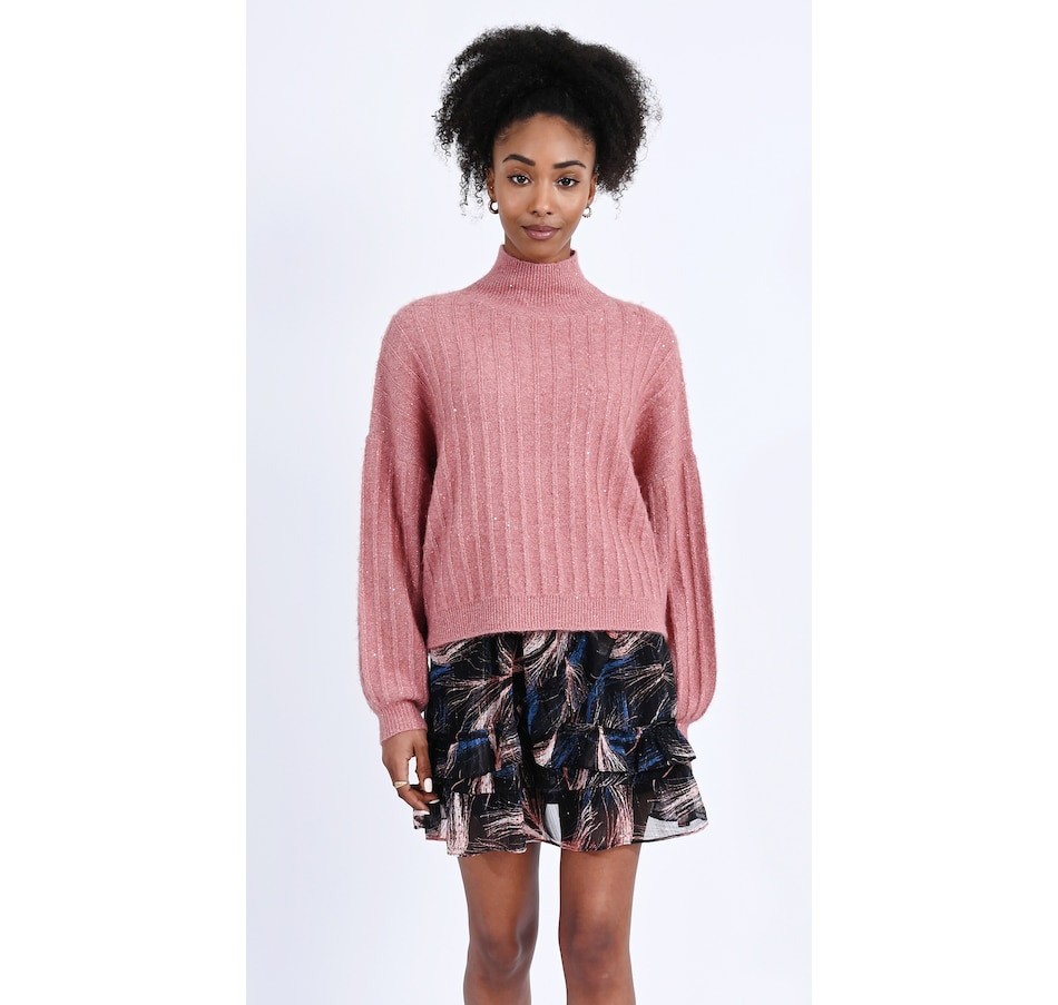 Clothing & Shoes - Tops - Sweaters & Cardigans - Turtlenecks & Mock necks -  Molly Bracken Mock Neck Puff Sleeve Sweater - Online Shopping for Canadians