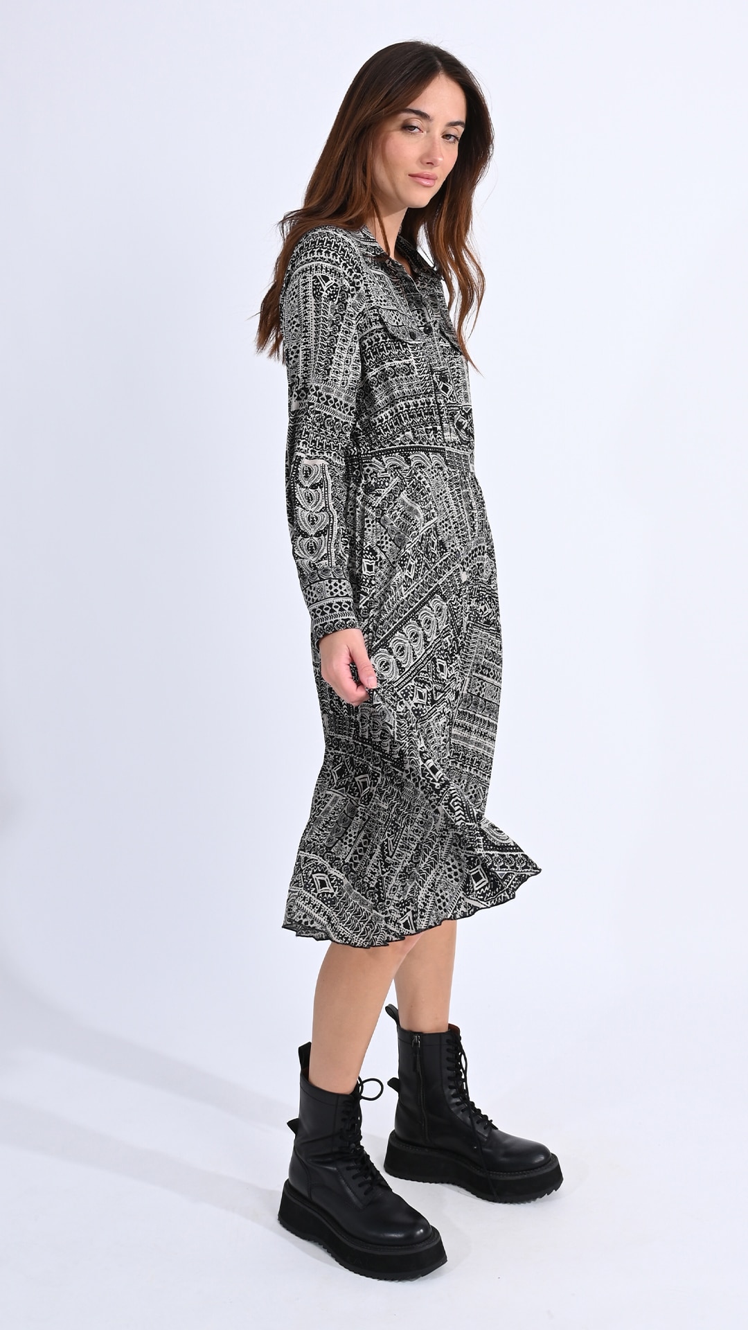 Mollie black hot sale print shirt dress