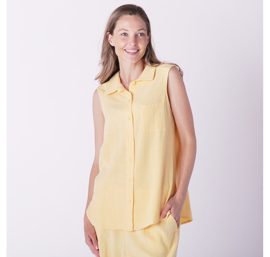 Image 238412_YEL.jpg, Product 238-412 / Price $19.33, Bellina Linen Blend Sleeveless Button Front Shirt from Bellina on TSC.ca's Fashion department