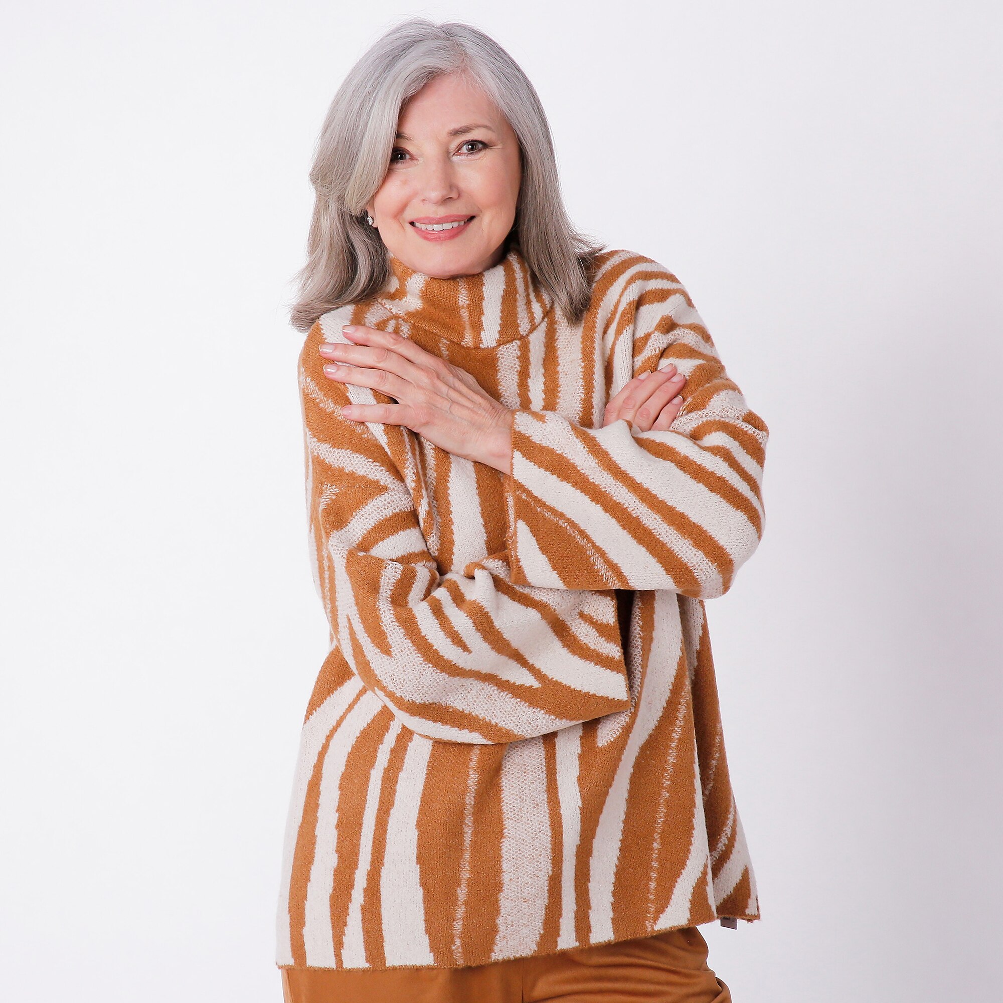 Wynne Layers Boucle Marbleized Jacquard Pattern Sweater