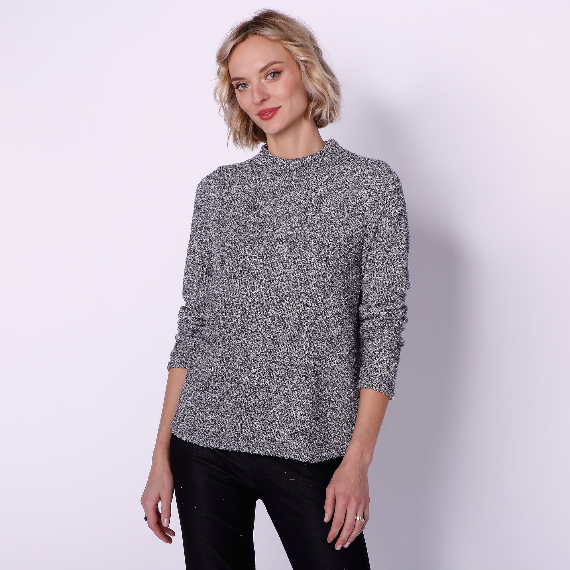 Kim & Co. Boucle Sweater Knit Long Sleeve High Neck Top